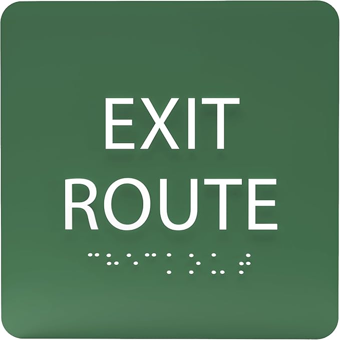 6" X6" Exit Route Sign - ADA Compliant Tactile Graphics Grade 2 Braille Text Acrylic Wall Signs - Building Fire Safety, Visibility, Emergency Response, Evacuation Door Sign