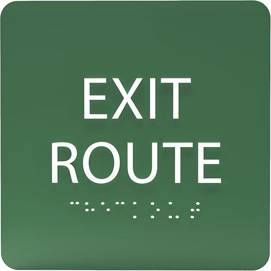 6" X6" Exit Route Sign - ADA Compliant Tactile Graphics Grade 2 Braille Text Acrylic Wall Signs - Building Fire Safety, Visibility, Emergency Response, Evacuation Door Sign