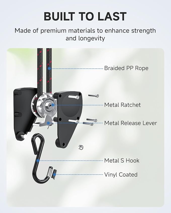 Fondwell 1/4" Tie Downs Ratchet Straps: 4-Pack Rope Hangers with Protective Soft Loops - Secure Tie Down Ratcheting for Transport