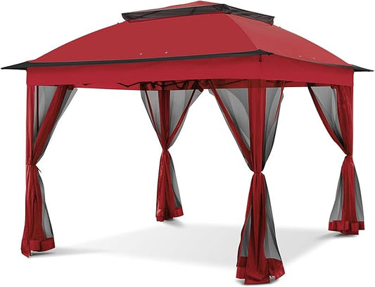 COOS BAY 11x11 Pop-Up Instant Gazebo Tent with Mosquito Netting Outdoor Canopy Shelter with 121 Square Feet of Shade (Red)
