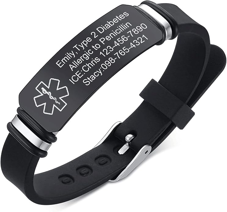 VNOX Medical Alert Bracelets for Men & Women Kids with Free Engraving Adjustable Stainless Steel Mesh Emergency Medical ID Bracelets Wristband