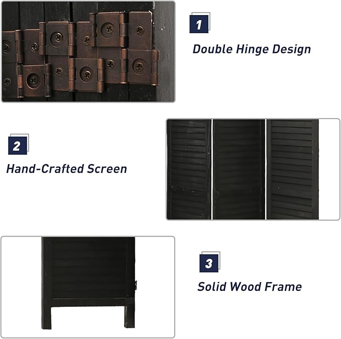 ECOMEX 6 Panel Louver Wood Room Divider 5.6ft.Tall Folding Privacy Screen Panels, Room Divider Wall, Divider for Room Separation, Partition Room dividers and Effectively Block Sight(Black)