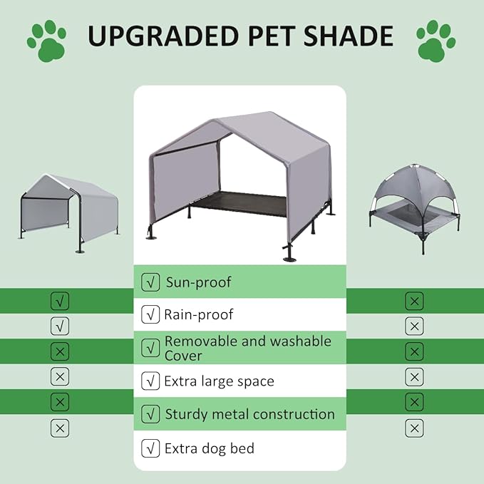 Dog Shade Shelter Outdoor Tent for Small Medium Large Dogs, Outside Sun Rain Canopy Pet House for Dogs Cats Livestock, Grey