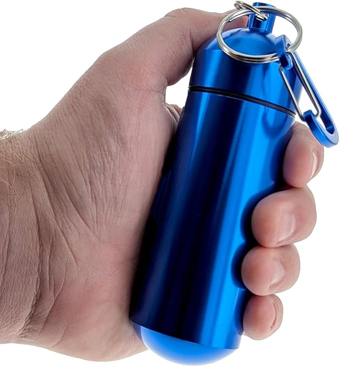SE 5-Inch Large Waterproof Aluminum Storage Container + Carabiner - Outdoor Survival Gear -PH512