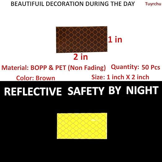 Brown Reflective Stickers 1 inch X 2 inch, Outdoor Waterproof High Visibility Warning Safety Adhesive Reflector Tape (60 Pcs)