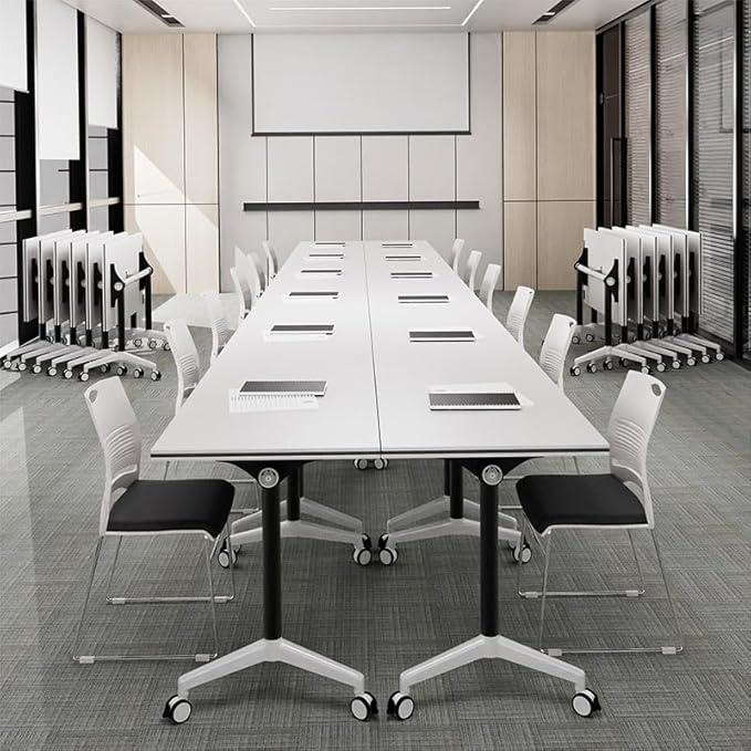 Conference Table, Folding Conference Room Tables with Flip-Top Design, Mobile Rectangular Modular Tables for Office Meetings and Training Sessions (Gray, 63×21.6×29.5in)