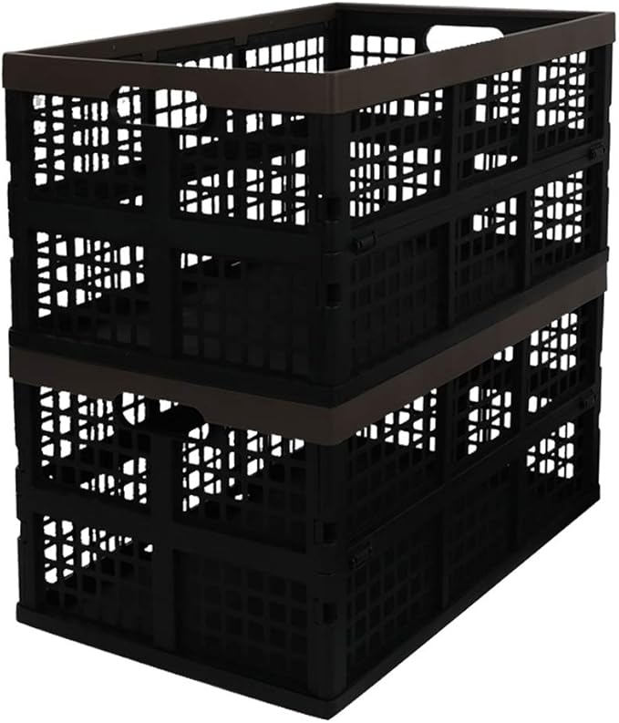 Morcte 3-Pack 42 L Plastic Collapsible Storage Crates, Stacking Folding Storage Basket