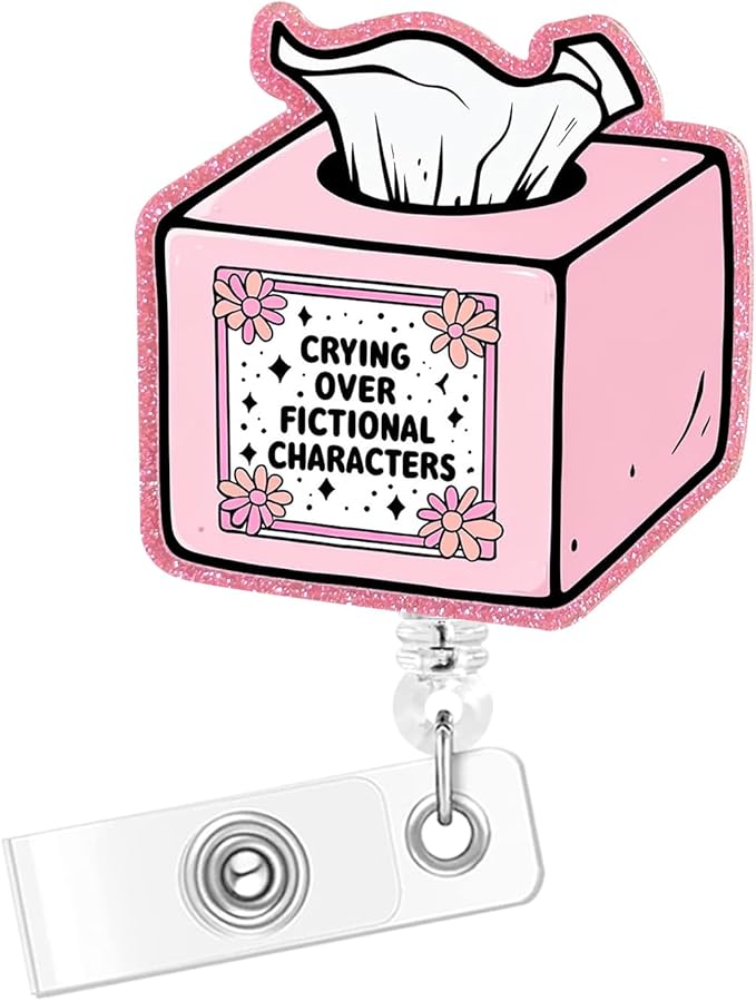 Funny Badge Reel, Id Card Holder Retractable Badge Buddy with Alligator Clip, Glitter Badge Holder for School Nurse Teacher (Tissue Box)