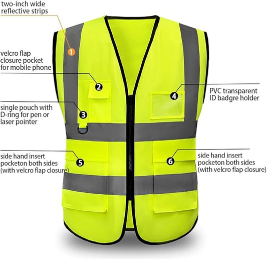 High Reflective Safety Vest for Men Women Breathable With Pocket Zipper for Build Oudoor Work Meet ANSI/ISEA Standard