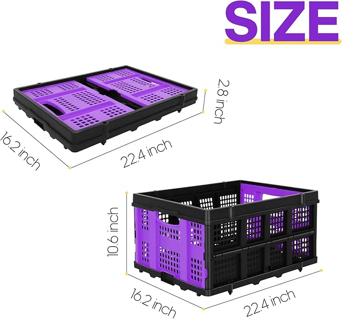 FAHKNS 60L Collapsible Milk Crates for Storage: Stackable & Portable Basket Foldable Plastic Crates for Office, Home, Garage