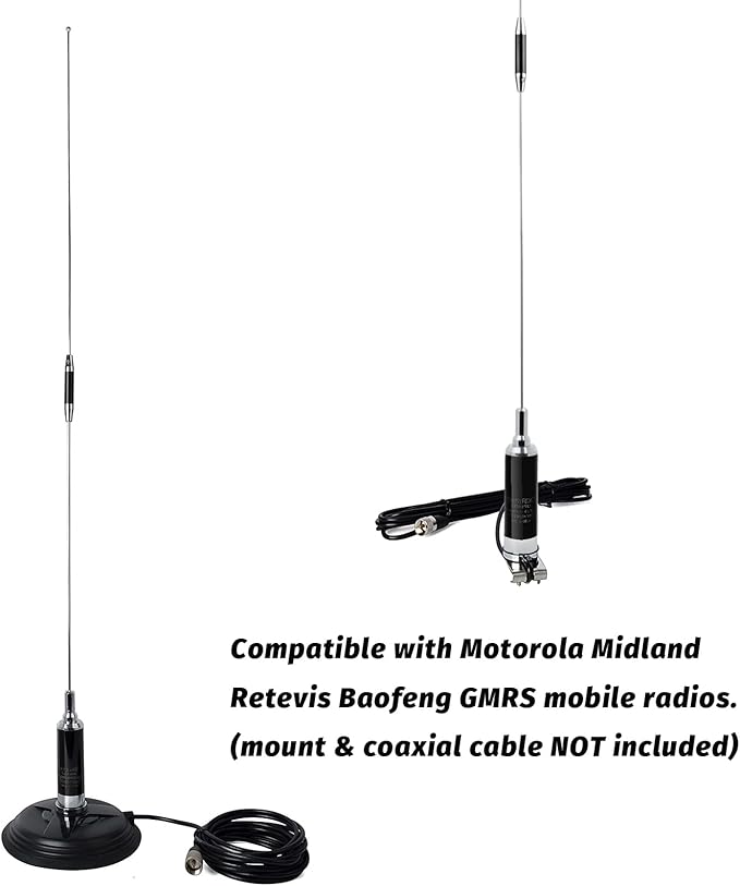 TWAYRDIO NMO Antenna for GMRS Two Way Radio, UHF 462-467MHz High Gain Mobile Radio Antenna for Midland Baofeng Retevis GMRS Radios, Requires NMO Mount