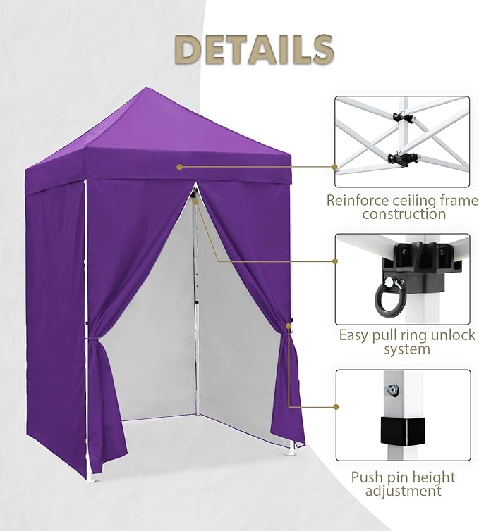 EAGLE PEAK 5x5 Instant Canopy with 4-Side Wall Panels, Small Pop up Portable Canopy Tent with Carry Bag, Light Weight Sun Shelter for Sports, Camping and Beach, Purple