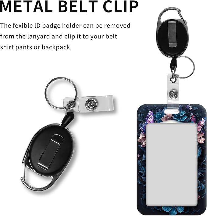 ID Badge Holder with Retractable Lanyard for Women & Men,Vertical ID Card Holder Wallet,Clear Window&Card Slot,Detachable Neck Strap for Nurse Teacher Office,Butterfly Sugar Skull