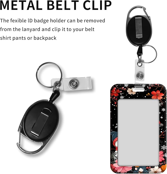 ID Badge Holder with Retractable Lanyard for Women & Men,Vertical ID Card Holder Wallet,Clear Window&Card Slot,Detachable Neck Strap for Nurse Teacher Office,Snowman Family Blossom