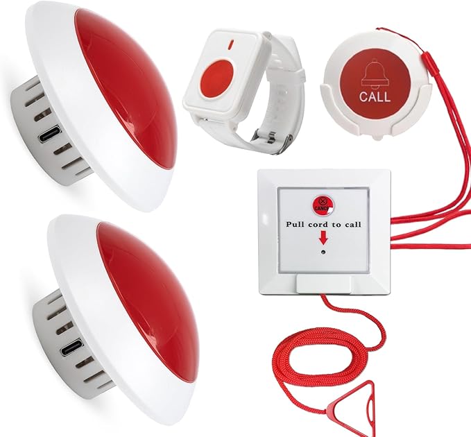 Disabled Person Pull Tag Toilet Bathroom Call Fall Emergenty Fall Shower SOS Button Medical Alert System for Elderly Patient in Hospitals Toilet Pull Cord Life Alarm with Call Light System