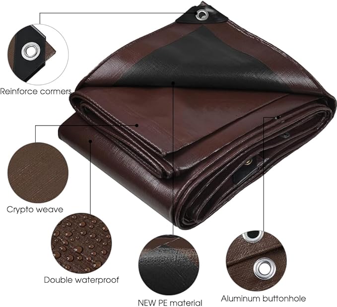 Tarps 8x10 FT Waterproof Heavy Duty Tarp – 16 Mil Thick, UV & Tear Resistant, Reinforced Grommets & Edges – Multi-Purpose Cover for Camping, Roof, Emergency, Truck, Boat