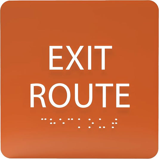 6" X6" Exit Route Sign - ADA Compliant Tactile Graphics Grade 2 Braille Text Acrylic Wall Signs - Building Fire Safety, Visibility, Emergency Response, Evacuation Door Sign