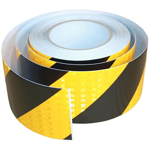 Reflective Tape Yellow Black 3 Inch x 68 Feet, Outdoor Waterproof Conspicuity Strong Adhesive Reflector for Vehicles