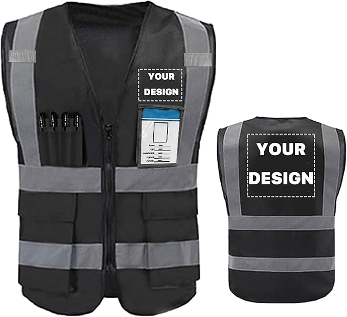 YOWESHOP High Reflective Visibility Safety Vest Custom Your Logo Safety Workwear with Reflective Strips and Pockets