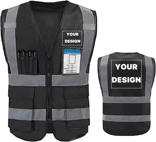 YOWESHOP High Reflective Visibility Safety Vest Custom Your Logo Safety Workwear with Reflective Strips and Pockets