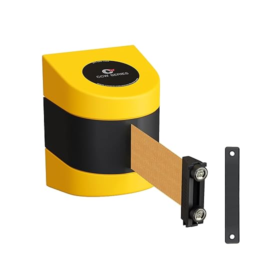 Crowd Control Warehouse - CCW Series WMB-220 Magnetic Wall Mount Retractable Belt Barrier - 15 Foot, Brown Belt with Yellow ABS Case