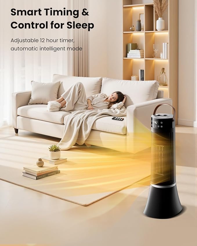 Space Heaters for indoor use large room, 24" 12ft/s Electric Heater with Remote, 1500W Electric Heaters with 75°Oscillation, 1-12H Timer, PTC Electric Heater for Large Room, Bedroom Home Office