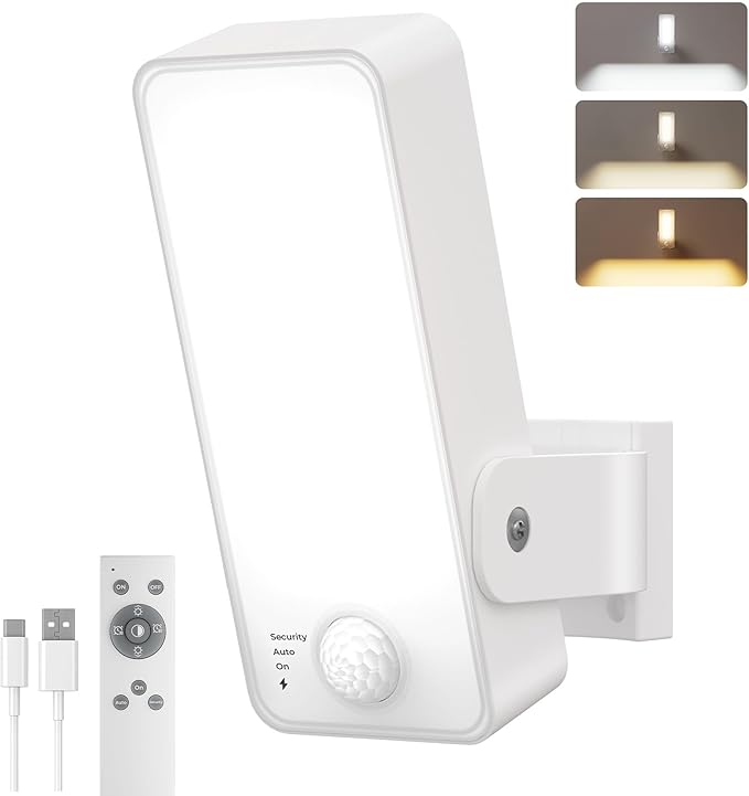Motion Sensor Outdoor Light, 10000mAh Rechargeable 600 Lumen Battery Operated Outdoor Light with 3 Modes, 3 Color Temperatures, Waterproof Outdoor Security Lights for House, Fences, Patio