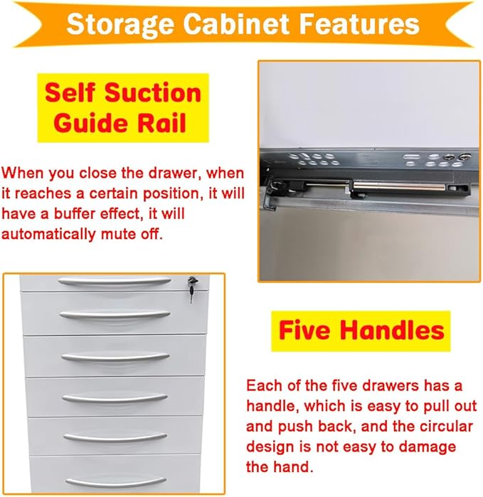 5 Drawer Dental Assistant's Mobile Cabinet Mobile Utility Storage Cart Office File Storage Cart Stainless Steel Moving Side Cabinet with Lock Wheels for Dental Medical Office Home