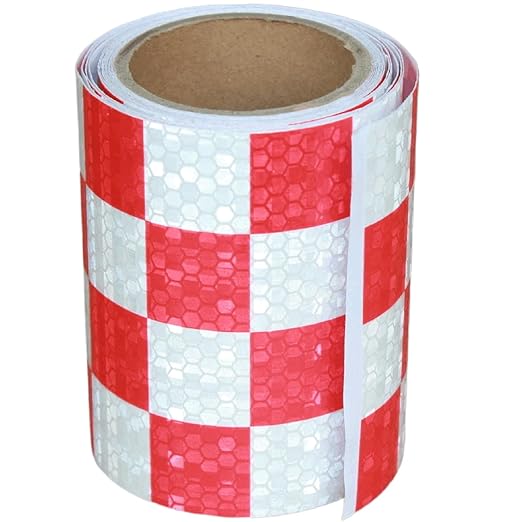 Reflective Tape Red and White 4 inch, Outdoor Waterproof Hazard Conspicuity Warning Industrial Marking Tape (11 feet)