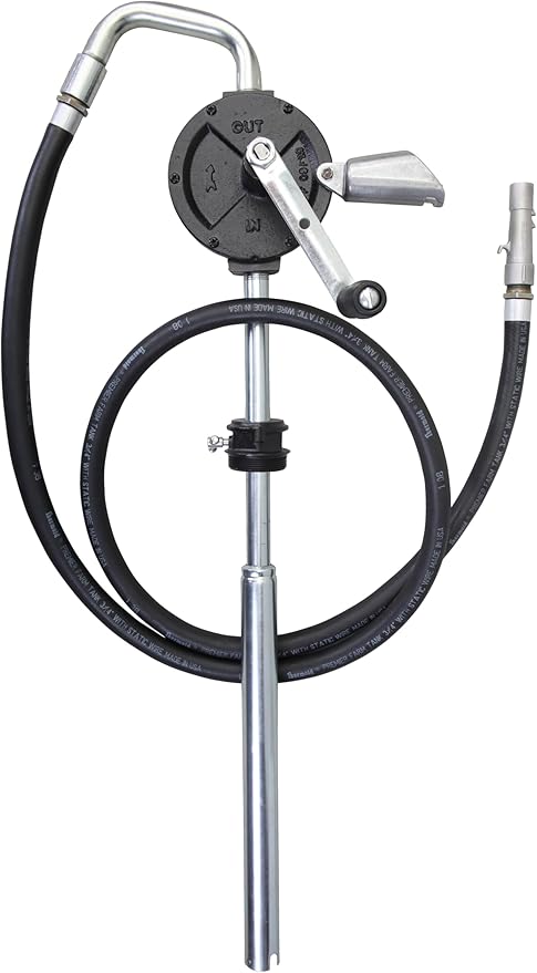 Groz 44081 Fuel Transfer Pump, Rotary Hand Pump with Suction Tube, 8' Discharge Hose for Oil, Diesel