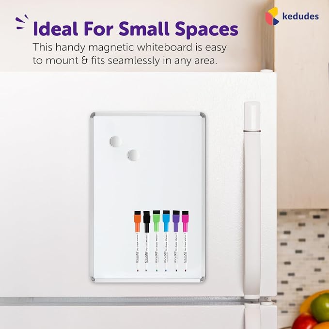 Kedudes Magnetic Dry Erase Board 11 x 14 inches - Board Dudes SRX Magnetic 6-Pack Dry Erase Markers, Assorted Colors - Small - (11x14 with 4 Note Magnets and Markers)