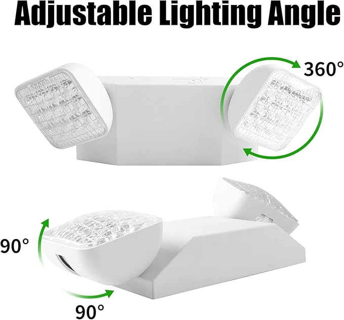 Commercial Emergency Light, UL Certified, White Emergency Light Fixture with 2 LED Square Heads Adjustable & Backup Batteries Exit Lighting (6 Pack)