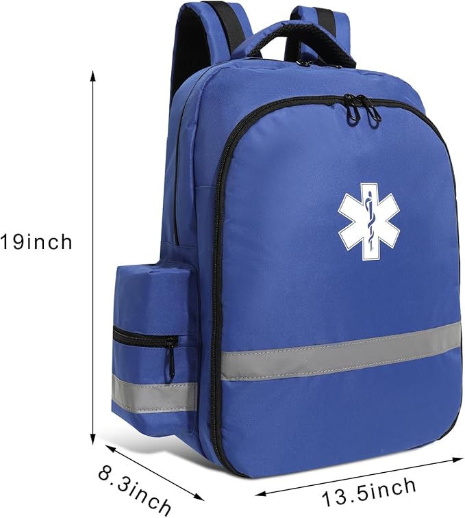 First Aid Backpack - Empty First Responder Bag for Trauma Medical Kit - Safety Backpack - Paramedic Bag - Blue