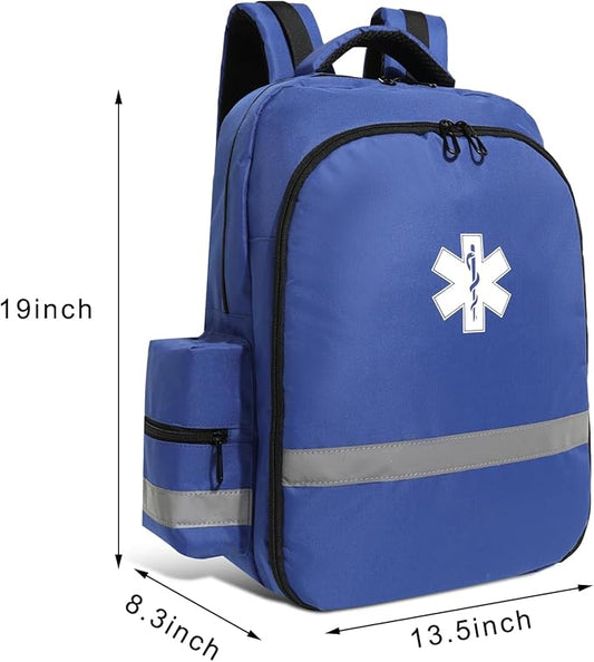 First Aid Backpack - Empty First Responder Bag for Trauma Medical Kit - Safety Backpack - Paramedic Bag - Blue