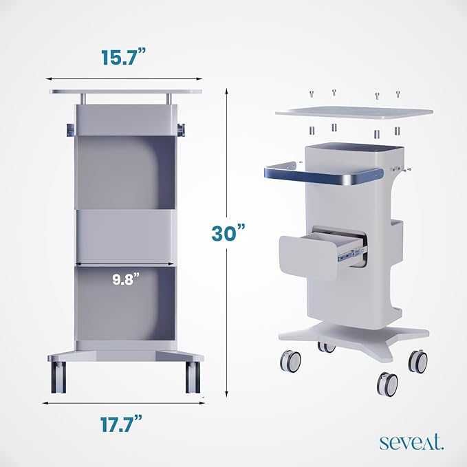 Professional Medical Cart with Wheels and Drawers, 3 Tier Rolling Utility Cart, 198 lbs Capacity, Portable Medical Trolley for Home, Spa, Hospital, Office, Clinic (Pure White)