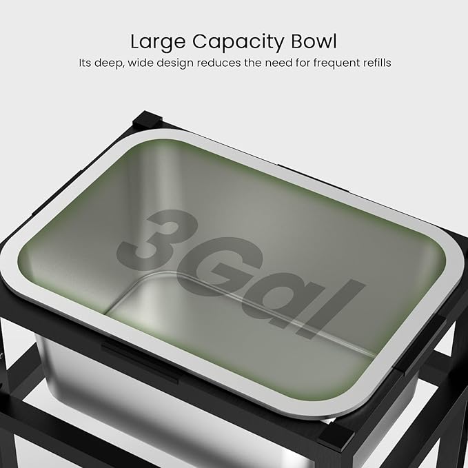 Elevated Dog Water Bowl 3 Gallons, 4 Height Adjustable Raised Doggy Bowl with Stand for Large Breed, Full Stainless Steel Food Bowl for Relief Joint Pressure, Dog Food and Water Bowls