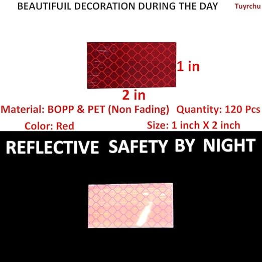 Red Reflective Stickers 1 inch X 2 inch, Outdoor Waterproof High Visibility Warning Safety Adhesive Reflector Tape (120 Pcs)