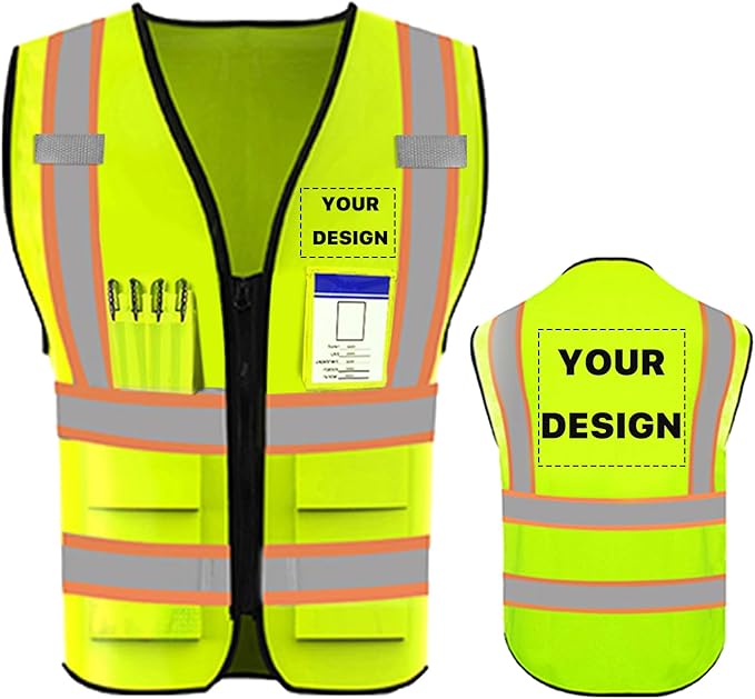YOWESHOP High Reflective Visibility Safety Vest Custom Your Logo Safety Workwear with Reflective Strips and Pockets