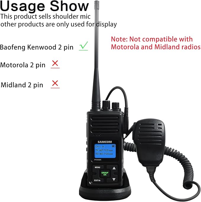 SAMCOM Shoulder Mic of Walkie Talkies, Two Way Radio Speaker Microphone, Handheld Walkie Talkie Microphone for Most 2 Way Radios, 2 Pin Radio Mic with PTT (2 Pack)