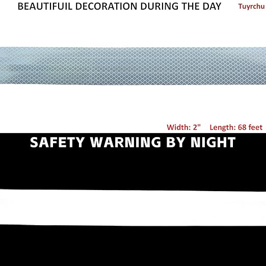 Non Fading White Reflective Tape Outdoor Waterproof 2 inch, High Visibility Warning Industrial Marking Tape,Safety Stickers (68 feet)
