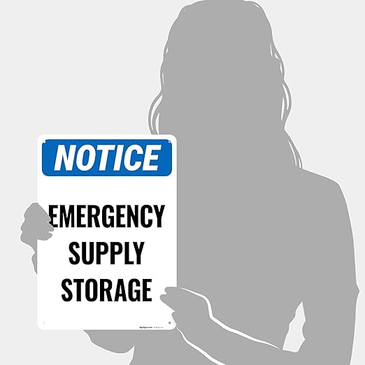 Notice Emergency Supply Storage Sign, 10x14 Inches, Rust Free .040 Aluminum, Fade Resistant, Made in USA by Sigo Signs