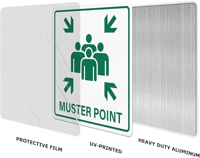 Muster Point Sign with Pre-Drilled Holes 18 × 18 Inches Heavy-Duty Aluminum Reflective Waterproof Signage for Warehouse School Hospital