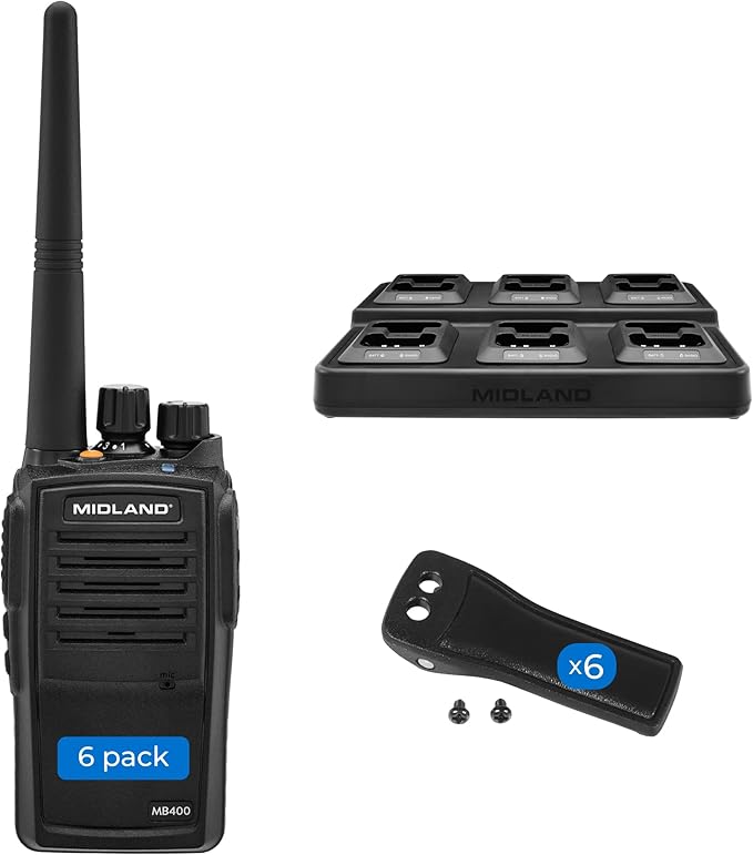 Midland MB400 Two Way Radio Six Pack/Multi-Charger Combo (MB400X6MC)