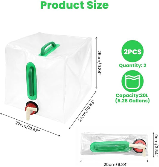 XINGGLIANG 2 Pack 5 Gallon Collapsible Water Container with Spigot, No Leakage Foldable Portable Water Canteen,Transparent Design Portable Water Jug,for Outdoor Hiking,Car, Picnic and Emergency