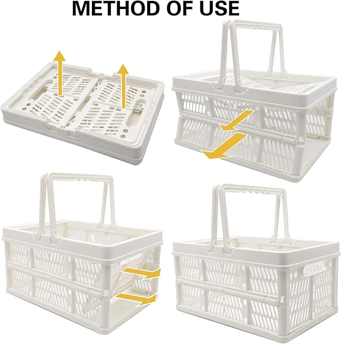 Plastic Basket Storage Crates,2-pack Plastic Baskets for organizing,Collapsible Shopping Basket,Foldable Crate with Handles,Collapsible Crate for Car,Kitchen,Bathroom,Medicine Grocery