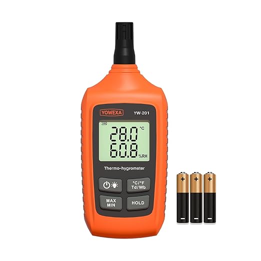 YW-201 Temperature and Humidity Meter, Digital Thermometer Hygrometer with Ambient, Dew Point, Wet Bulb for Indoor/Outdoor, Min/Max Hold, LCD Backlight