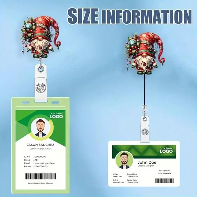 Christmas Gnome Badge Holder Christmas Badge Reel Gnome Holly Nurse Badge Holder with Alligator Clip Cute Cartoon Xmas Badge Reels Retractable ID Name Badge Clips for Nurse Teacher Office Decoration