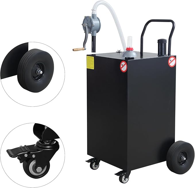 45 Gallon Fuel Caddy, Portable Gas & Diesel Storage Tank with Manual Pump, Fuel Caddy with 4 Wheels for Refueling Cars, Trucks, Lawn Mowers, ATVs, and Boats.