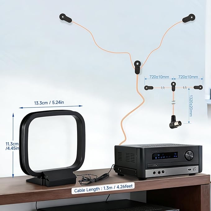 FM Radio Dipole Antenna Indoor AM Loop Antenna 75 Ohm FM Antennas for Yamaha Marantz Pioneer Onkyo Indoor Bluetooth Home Stereo Receiver AV Audio Video Home Theater Receiver Tuner