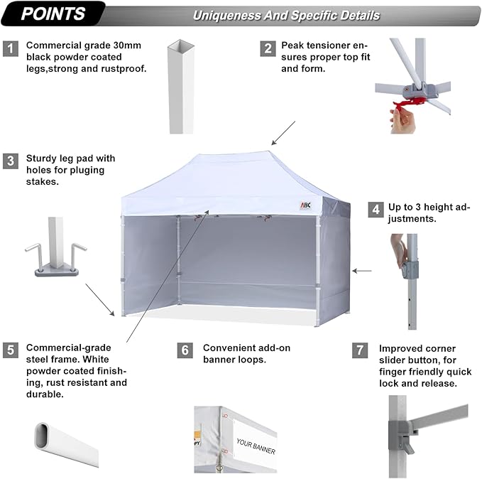 ABCCANOPY Easy Pop Up Canopy Tent with Sidewalls 10x15 Commercial -Series,White